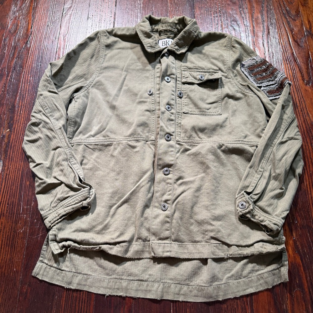BKE Shacket Womens LOlive Green Beaded Patch Military Cotton Utility Y2K